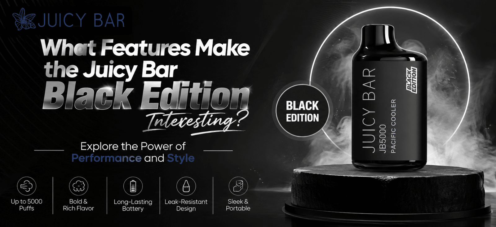 Juicy Bar Black Edition featuring a sleek black design and key features
